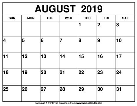 August Printable Calendar